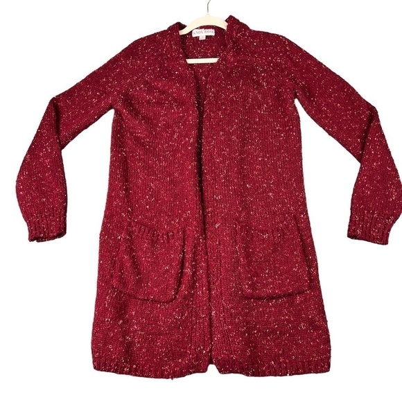 Knox Rose Open-Front Cardigan Over-Sized Long-Sleeve Marled Wine Size S - Picture 1 of 8